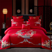 家纺结婚庆床品四件套大红色刺绣新婚被套床单婚嫁4件床上用