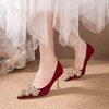 红色高跟鞋女结婚秋冬款性感气质高级小个子增高尖头时尚鞋子法式