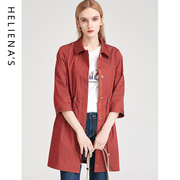 海兰丝hot春季流行七分袖中长款外套收腰显瘦风衣大衣女