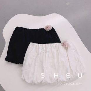 sheu2024夏季韩系甜美减龄纯色花苞，半身裙短裙配花朵