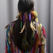 邵约伦波西米亚民族风印第安嬉皮，流苏发绳孔雀，羽毛头饰女海边发带