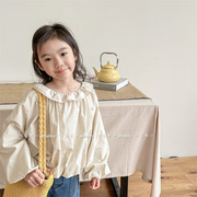 女童衬衫2024春季韩版儿童蝙蝠袖水洗棉宽版衬衣宝宝娃娃衫