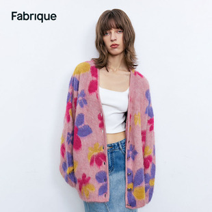 fabrique彩虹后花园提花，马海毛混纺针织，开衫女秋冬毛衣