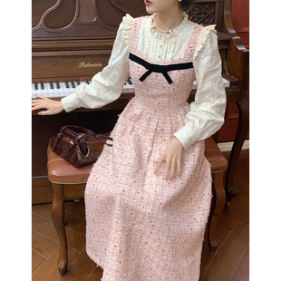 三个裁缝樱粉小香法式设计感假两件长裙生日，连衣裙女秋甜美粉色