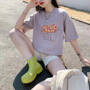 女士创意时尚短袖t纯棉印花抽象车厘子，杏色短袖文艺，范品质(范品质)纯棉t恤