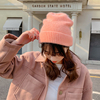 温柔橘粉色毛线帽女韩国ins针织兔毛帽日系可爱西柚色休闲套头帽