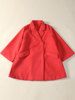 中国红廓形毛呢大衣缎面包裹双排，暗扣喇叭袖短款外套女士