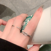 银色素圈食指戒指女小众设计开口轻奢锆石对戒几何钻尾戒女小指环