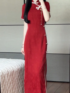 抹茶麻薯2023年新中式年轻款红色旗袍结婚礼服高级感连衣裙