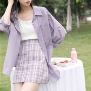 春秋薄款紫色长袖，防晒衣衬衫女小众上衣，2023夏季外穿百搭外套