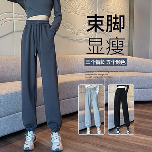 运动裤女春秋季2023休闲小个子棉，宽松束脚灰色，卫裤显瘦哈伦裤