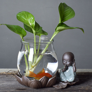 创意水培绿萝植物，透明玻璃器皿花瓶个性，小清新摆件办公桌客厅装饰