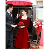敬酒服2023新娘酒红色平时可穿丝绒高级感轻奢冬季订婚礼服裙