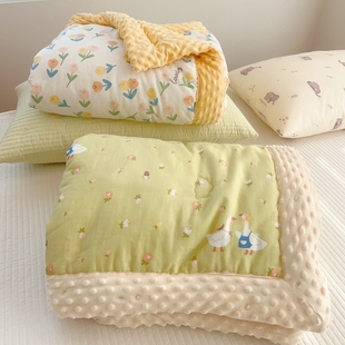 a类全棉双层纱儿童毯3d豆豆绒安抚毛毯，加厚夹棉沙发毯宝宝小毯子