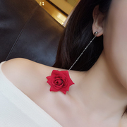 超长玫瑰花朵时尚绒布耳钉，精致耳饰耳环，气质百搭配饰