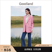 Goodland美地女装2023冬季通勤翻领一手长西装毛呢粉色外套