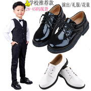 儿童皮鞋系带亮黑色学生演出鞋软底花童西装小孩礼服鞋英伦男童鞋