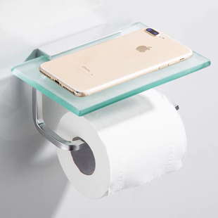 太空铝手机架玻璃纸巾架托盘置物架卫生间厕纸卷纸架纸巾钩