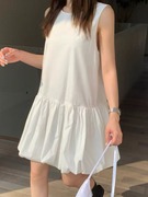 韩国chic夏季减龄复古小众气质小清新花苞裙中长款无袖圆领背心裙