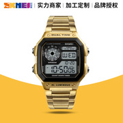 skmei时尚潮流速卖通电子表，个性方形数字玫瑰，金男士(金男士)方形手表