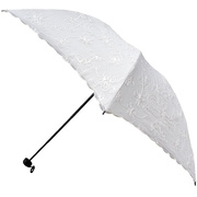 白色三折超轻手提袋双层黑胶，刺绣花蕾丝防紫外线，太阳伞晴雨伞淑女