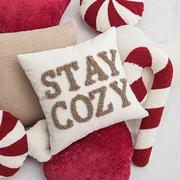 圣诞靠垫ins抱枕沙发，新年靠枕抱枕套红白色，糖果龙年拐棍