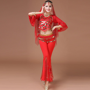 肚皮舞演出服女成人印度舞蹈服装民族舞表演服上衣喇叭裤套装