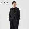 lancy朗姿2024春季黑色，修身羊毛外套短款女翻领优雅法式上衣