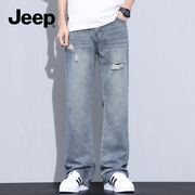 jeep吉普牛仔裤男款，美式高街直筒破洞裤子男，休闲宽松男士长裤
