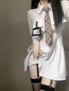 纯欲风白色长袖衬衫连衣裙，女2023春季设计感收腰显瘦a字短裙