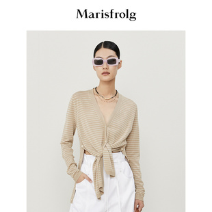 Marisfrolg/玛丝菲尔夏卡其色条纹垂感毛针织衫开衫