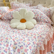 小清新圆床四件套纯棉，被套2m2.2米全棉，床单床裙式圆形床上用品