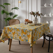 桌布黄色花朵印花餐桌布田园布艺棉布黄色长方形盖巾桌垫