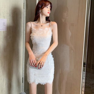 欧洲站裙子2023年夏天仙(夏天仙)女超，仙性感气质白色蕾丝吊带连衣裙