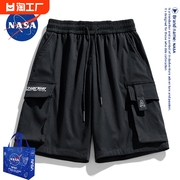 NASA黑色工装短裤男夏季薄款2024多口袋潮牌美式直筒五分裤子