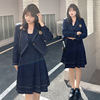 大码女装韩学院风龄200斤显瘦微胖两件套装西服OL减龄吊带裙