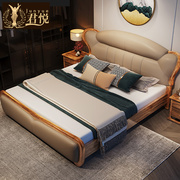 乌金木真皮1.8米软床现代奢华新中式大小户型，别墅主卧简约双人床