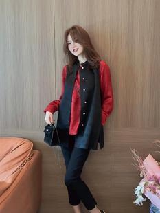 新中式女装国风改良红色上衣衬衫黑色马甲裤子套装女2023秋季