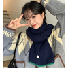 2023韩国东大门藏青色围巾女生冬季防寒保暖围脖毛线针织学生