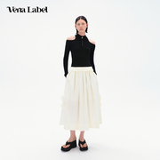 venalabel经典款肩部镂空设计针织黑白色拼接工装连衣裙女士