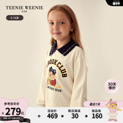 TeenieWeenie Kids小熊童装女童23年秋冬款拼接格纹卫衣式连衣裙