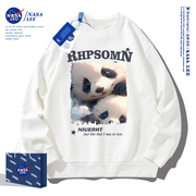 NASA联名熊猫圆领卫衣男士2023秋季韩版宽松百搭青少年外套潮