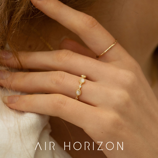 AIR-HORIZON日式轻奢猫眼石戒指装饰可调节开口戒高级感食指戒女