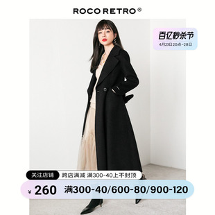 roco100%羊毛呢黑色手工，双面呢裙式加厚冬外套女大衣