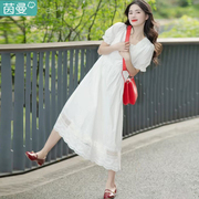 茵曼法式连衣裙2024女装可甜茶歇夏天裙子白色长裙