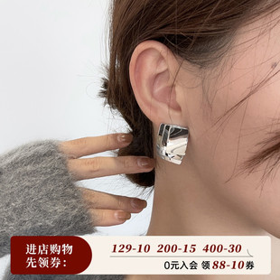 方形欧美金属风小众耳钉个性耳夹设计款耳环几何耳饰无耳洞女