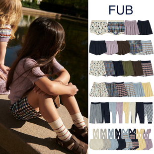 fubss24儿童纯色休闲短裤，条纹裙子有机棉针织，背带短裤男女通用