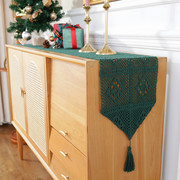 复古美式红绿棉麻钩针桌旗圣诞，派对装饰长条，蕾丝隔热餐垫茶几盖巾