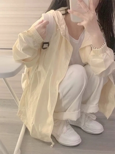 奶黄色冰丝防晒衣女2024夏季薄款外套，防紫外线宽松开衫防晒服