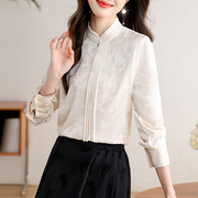 新中式提花立领衬衫女长袖2024春季设计感小众中国风马面上衣